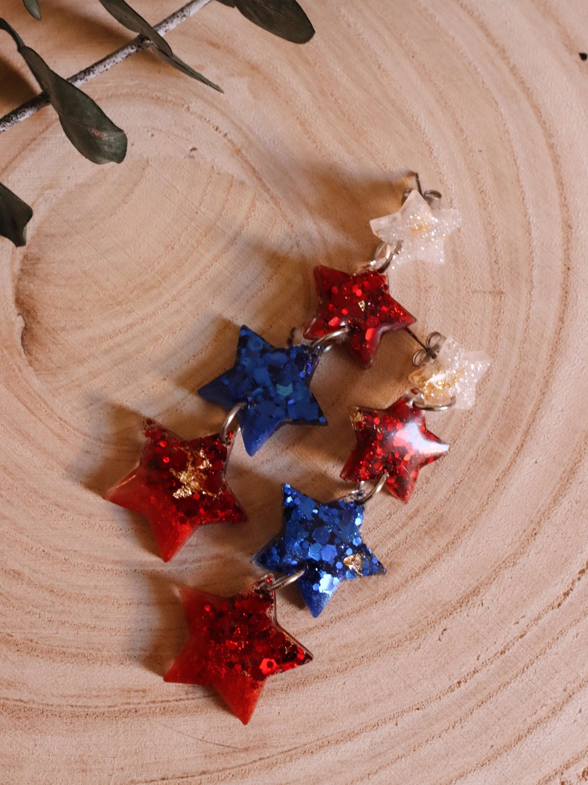 long-patriotic-star-earrings---hypoallergenic-earrings---red-white-and-blue-jewelry---kaleidoscopes-and-polka-dots