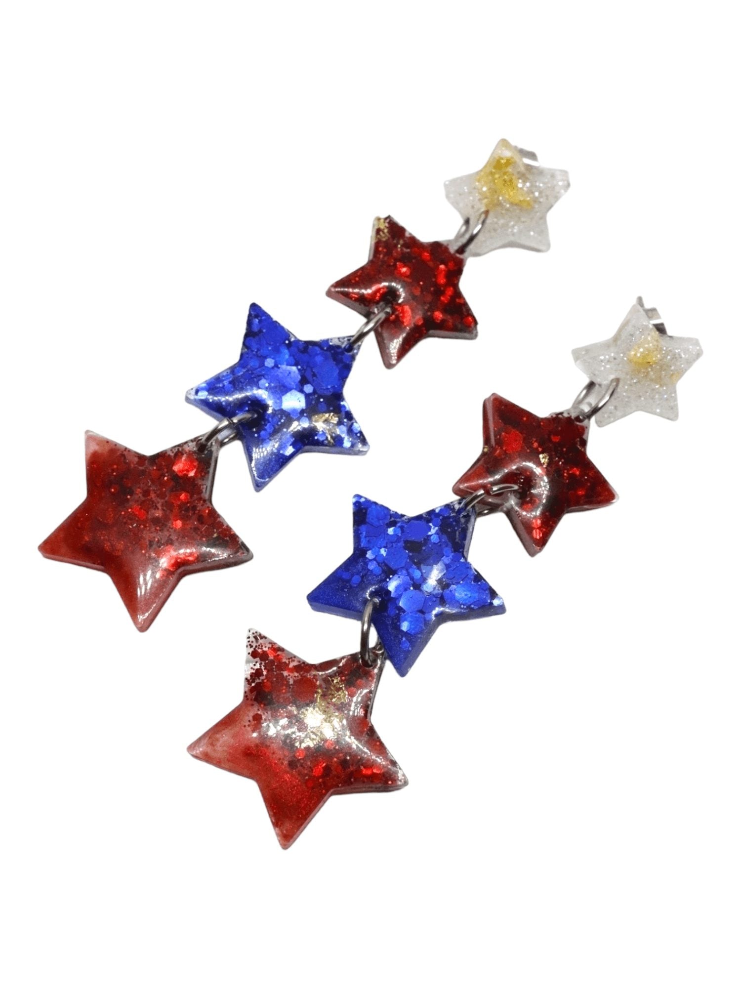 long-patriotic-star-earrings---hypoallergenic-resin-star-earrings---red-white-and-blue-jewelry---kaleidoscopes-and-polka-dots