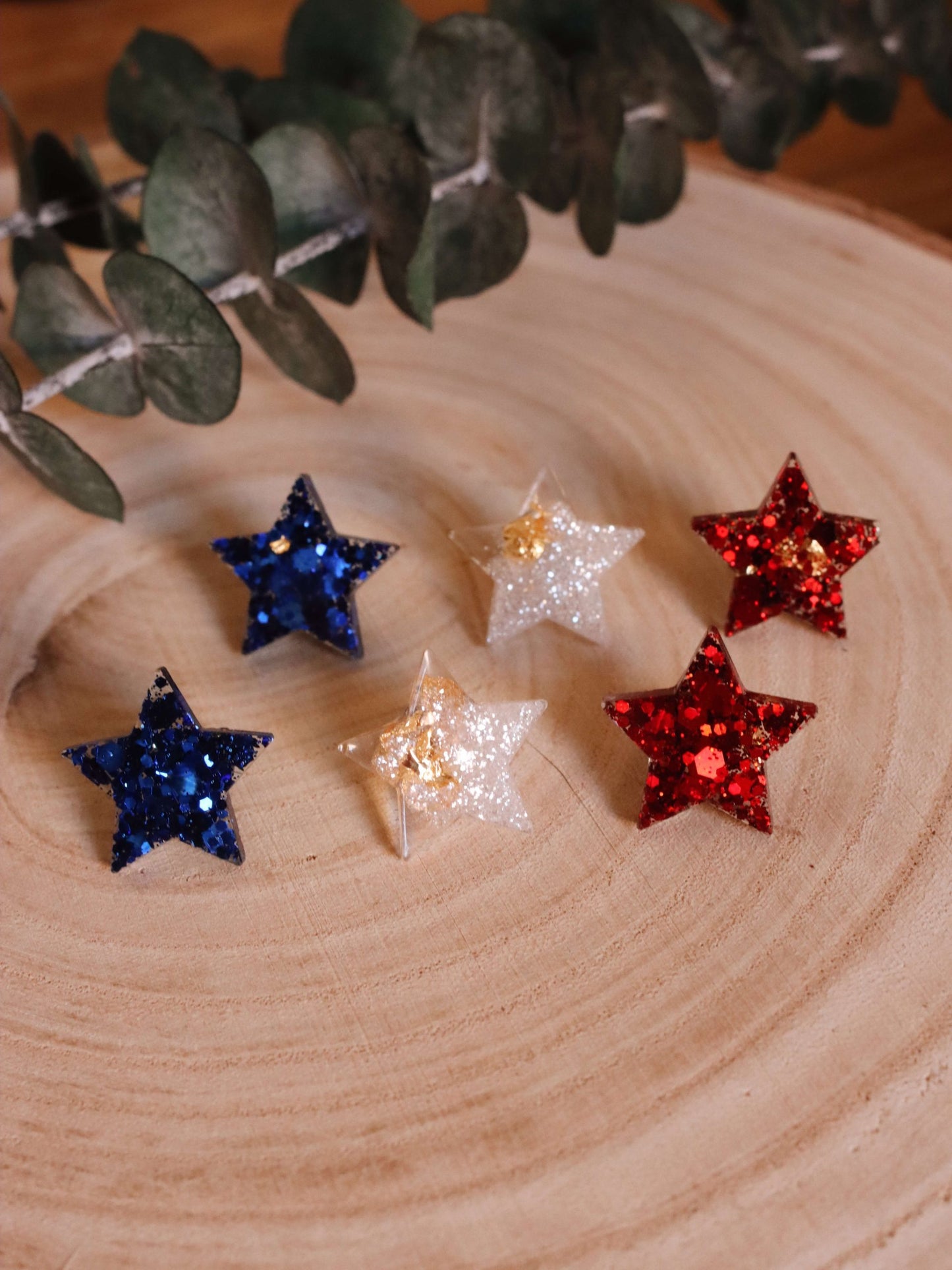patriotic-glittery-star-stud-earrings---hypoallergenic---red-white-and-blue-jewelry---kaleidoscopes-and-polka-dots