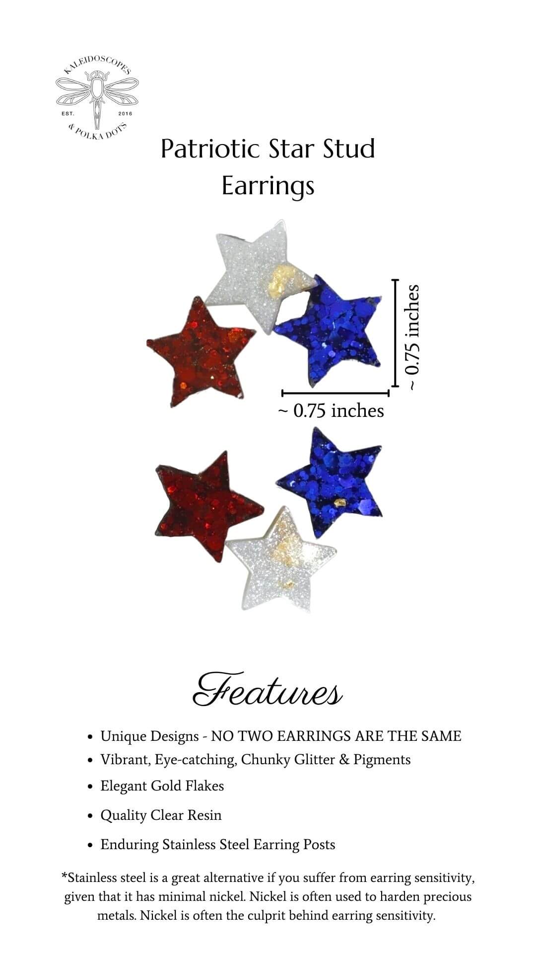 patriotic-star-stud-earrings---patriotic-jewelry---red-white-and-blue-glittery-earrings---kaleidoscopes-and-polka-dots