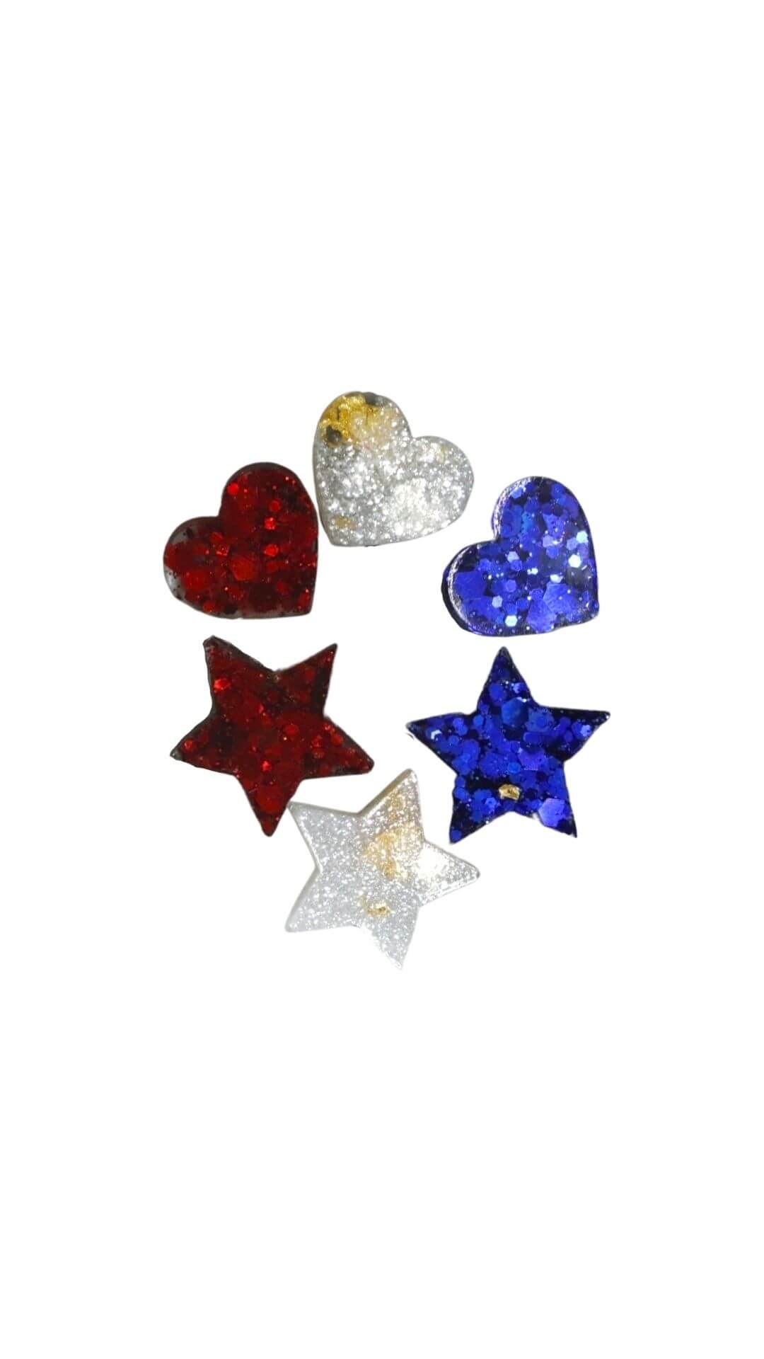 patriotic-stud-earrings---heart-star-studs---red-white-and-blue-glittery-earrings---kaleidoscopes-and-polka-dots