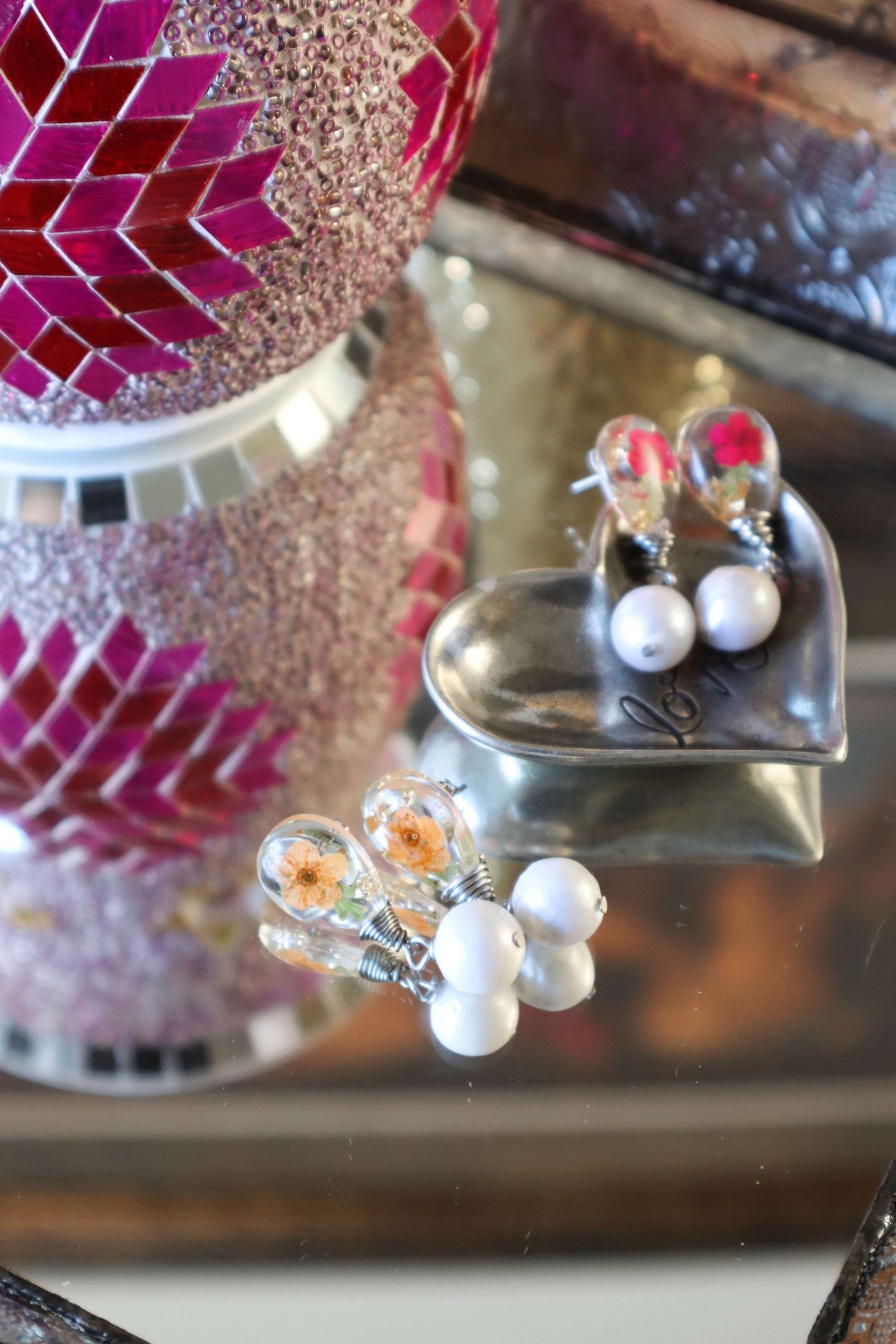 Romantic-jewelry---teardrop-earrings---real-flower-jewelry---flower-jewelry---Kaleidoscopes-And-Polka-Dots
