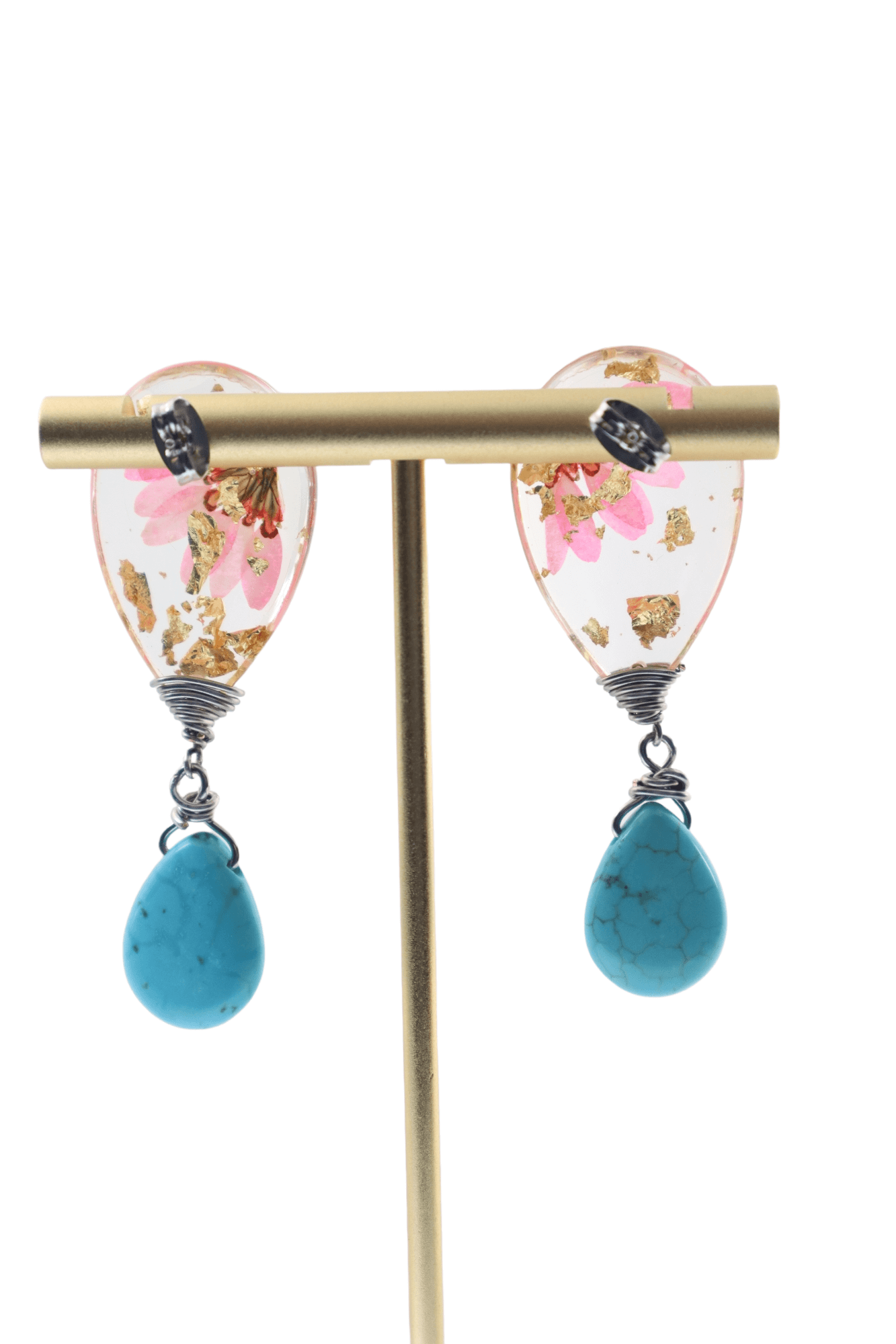 Turquoise-drop-earrings---real-flower-jewelry---flower-jewelry---Kaleidoscopes-And-Polka-Dots
