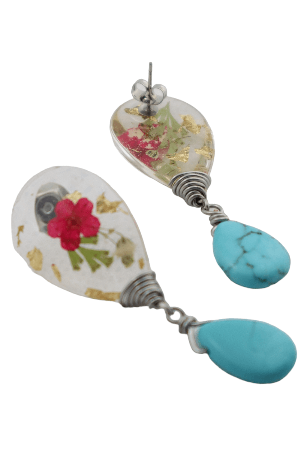 Turquoise-earrings---real-flower-jewelry---flower-jewelry---Kaleidoscopes-And-Polka-Dots