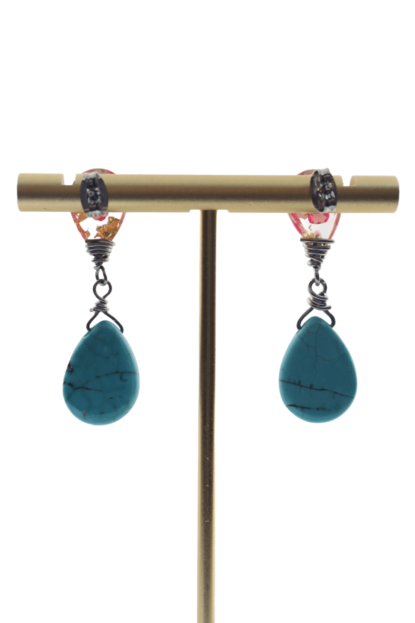 Stainless-Steel-turquoise-dangle-earrings-studs---jewelry-with-flowers---flower-jewelry---Kaleidoscopes-And-Polka-Dots