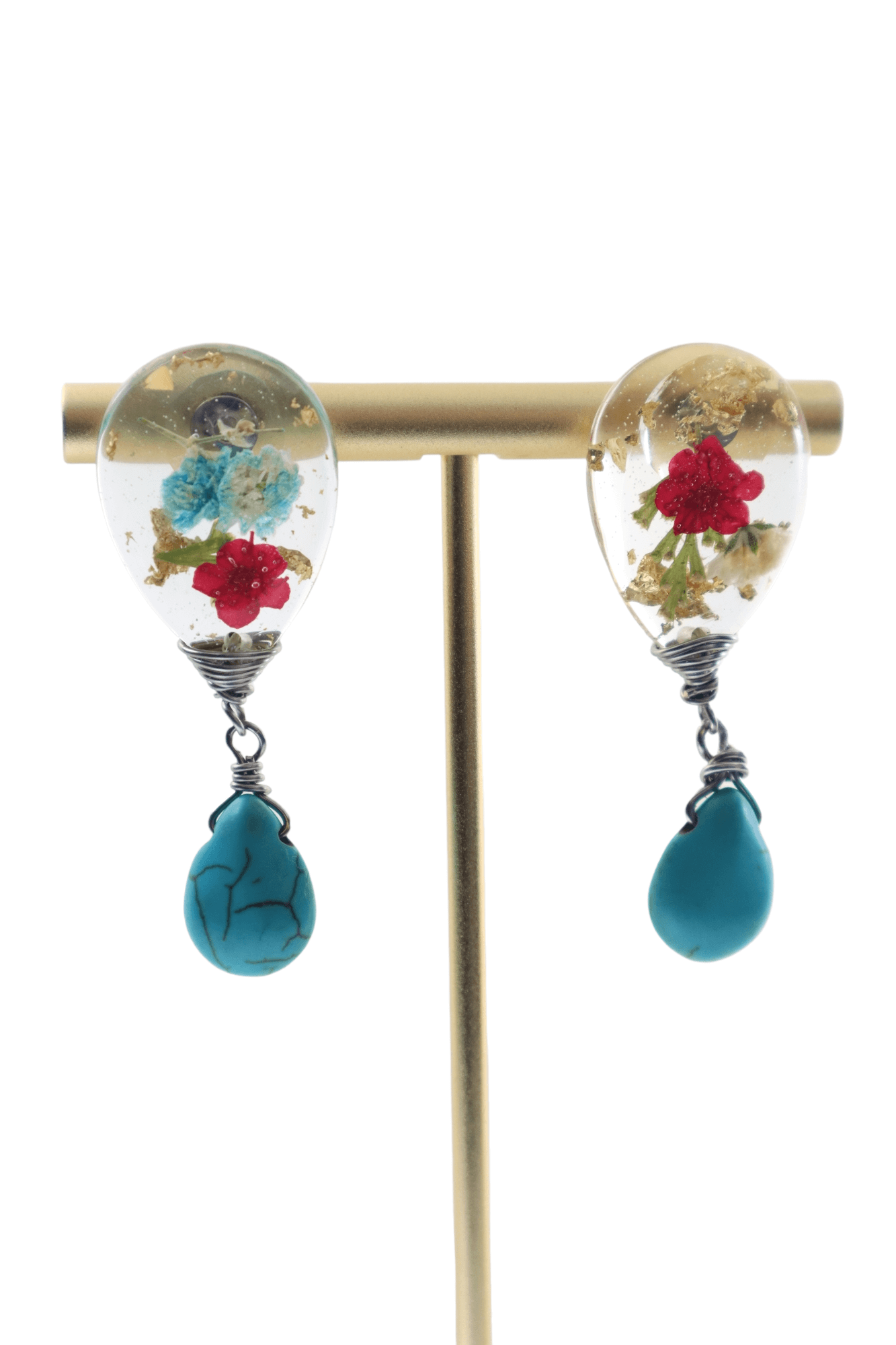 Pressed-Flower-Turquoise-Stud-Earrings---stud-earrings---Kaleidoscopes-And-Polka-Dots